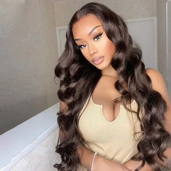 dark brown color body wave lace front wig