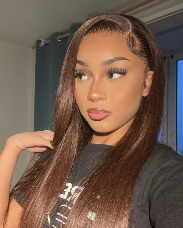 dark brown color straight hair lace front wig