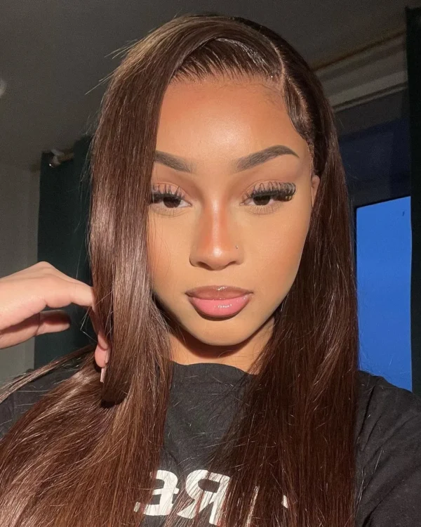 dark brown color straight hair lace front wig